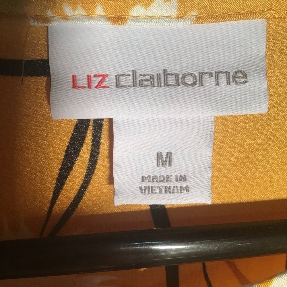 LIZ Claiborne blouse dandelion print top yellow black white loose fit Size Med - Picture 6 of 9